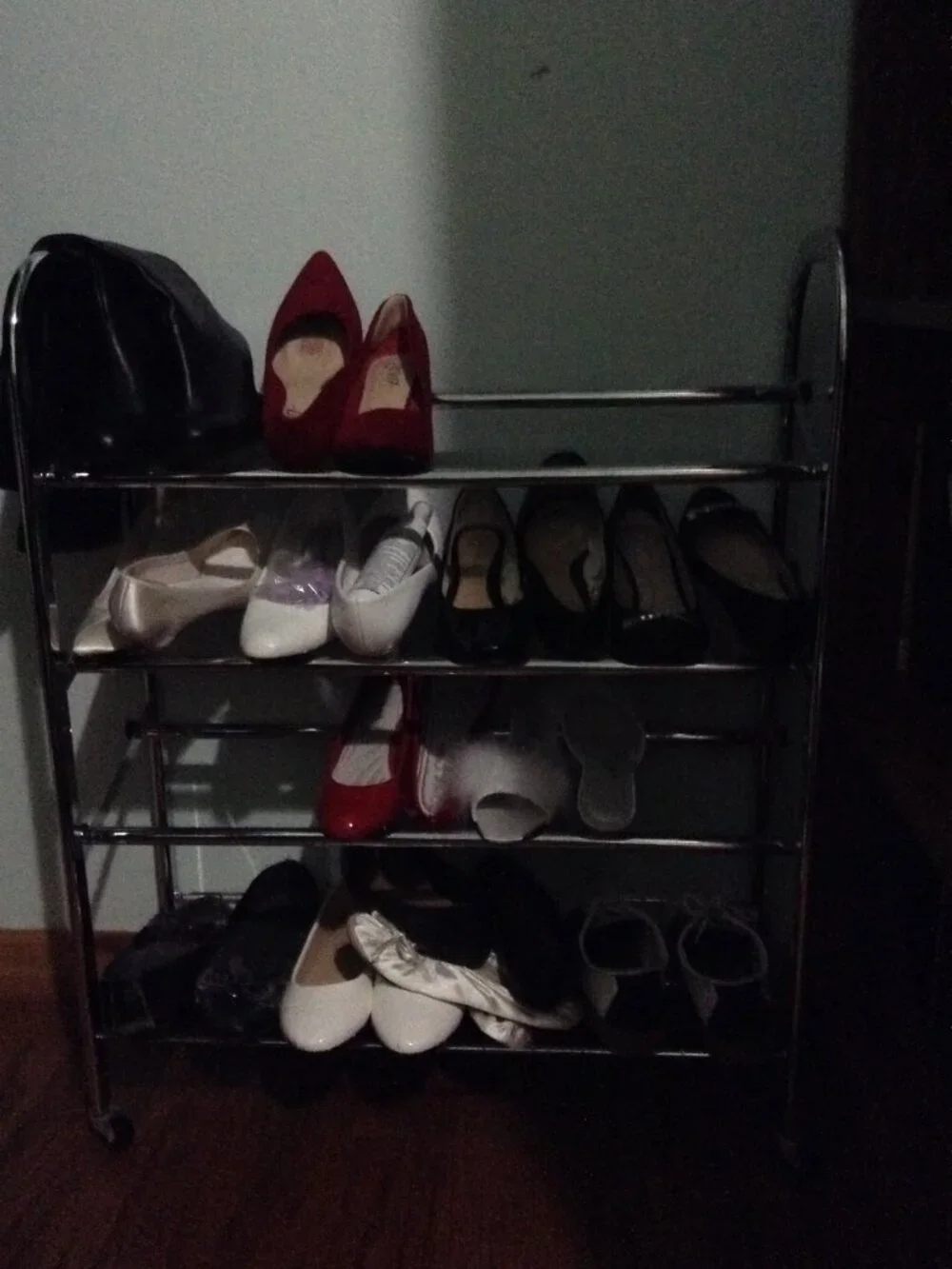 Whitmore Adjustable 4-Tier Rolling Shoe Rack, Chrome